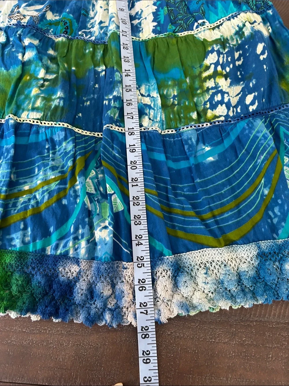 Blue & Green Tiered Midi Skirt - Women's Smocked Waist
